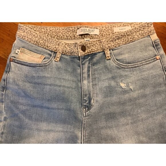 Judy Blue Jeans Size 11/30 H/R Slim Fit Ankle Stretchy Leopard/Camo Jungle - Picture 4 of 10